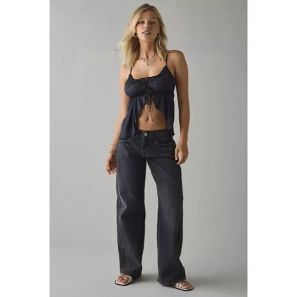 BDG Jeans Dipped V Wide Leg Denim Black Gray Cotton Urban NWT - Picture 3 of 13